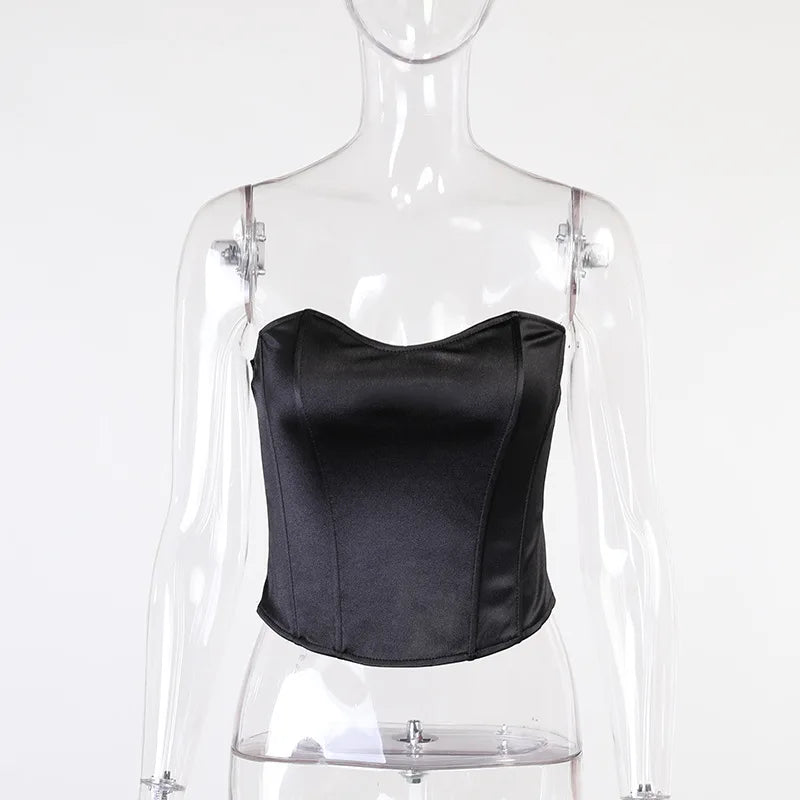 Sexy Women Tube Tops Solid Sleeveless Slim Skinny Corset Cropped