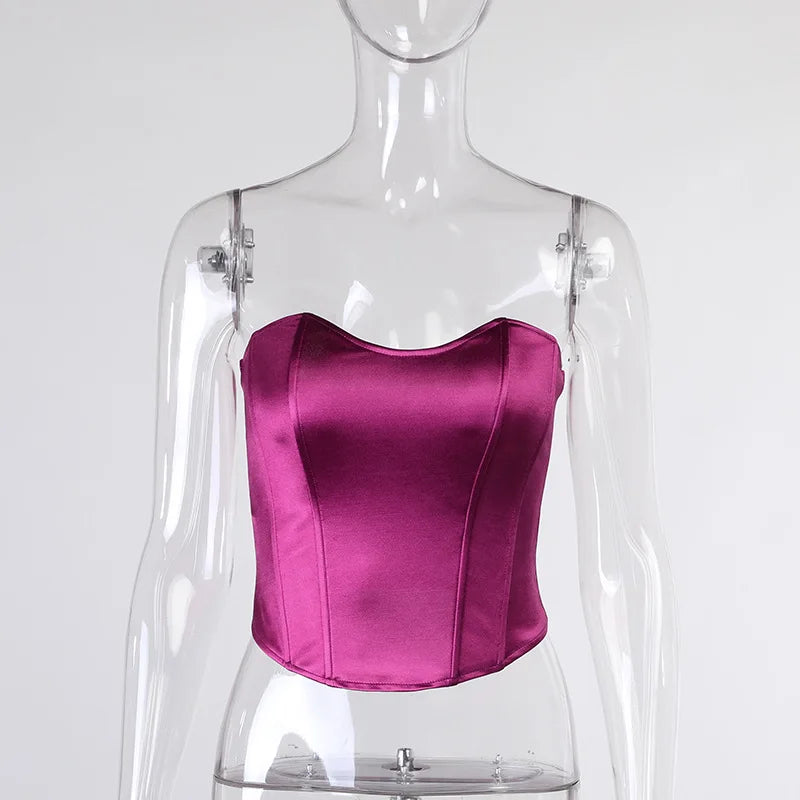 Sexy Women Tube Tops Solid Sleeveless Slim Skinny Corset Cropped