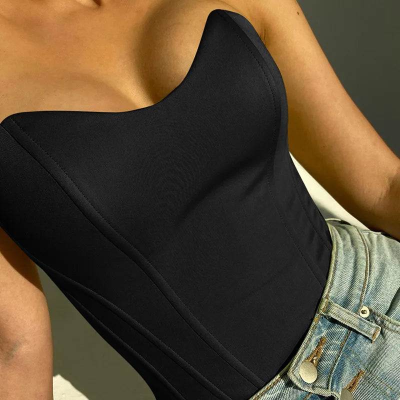 Sexy Women Tube Tops Solid Sleeveless Slim Skinny Corset Cropped