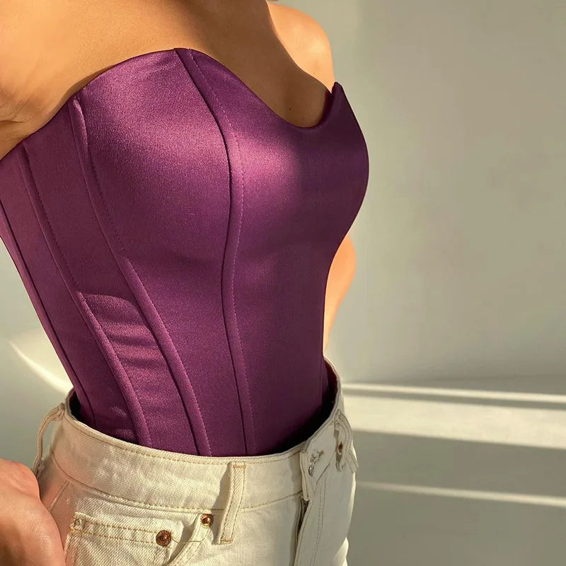 Sexy Women Tube Tops Solid Sleeveless Slim Skinny Corset Cropped