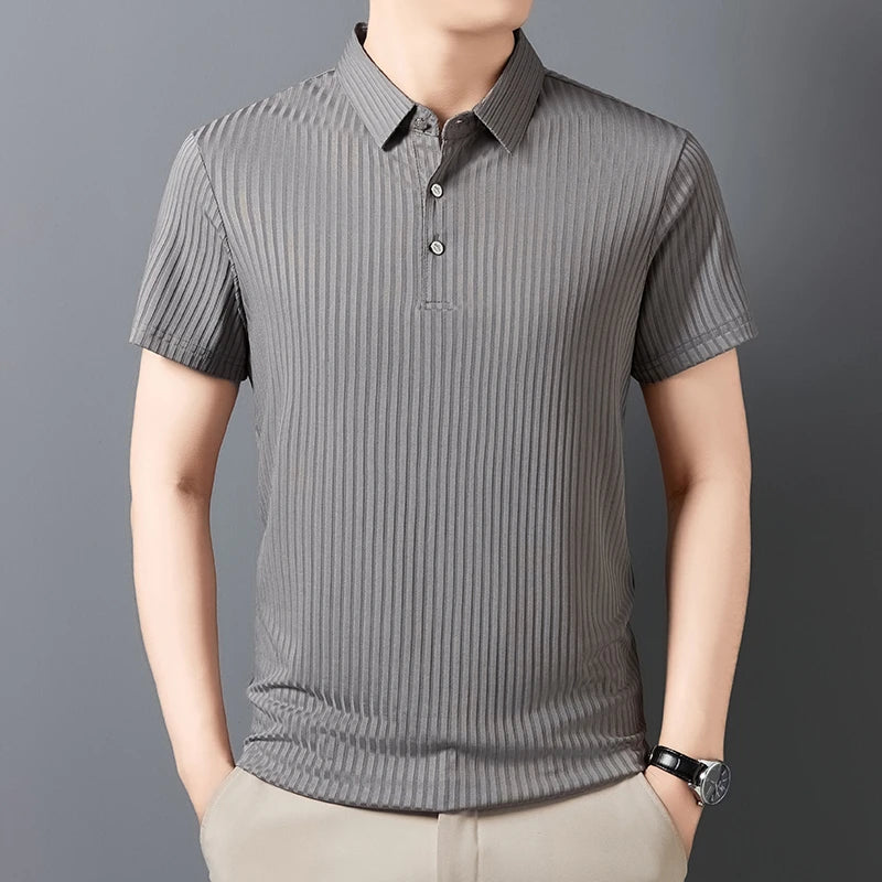 Men's Striped Short-Sleeve Polo Shirt.