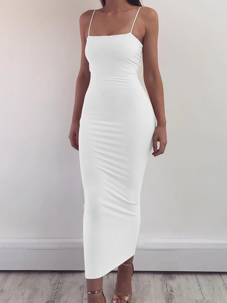 Women's Sleeveless Long Dress with a Low Back and High Elasticity