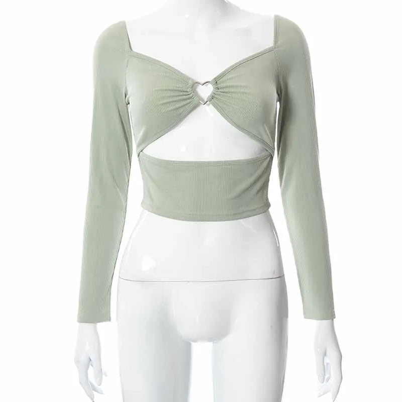 Blusa Cropped De Manga Comprida Com Decote Em V