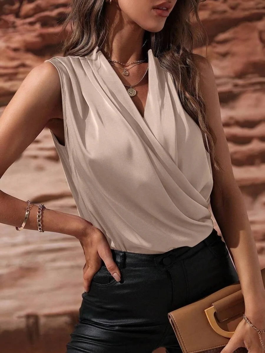 Woman Clothing Silk Top, Ladies, Satin Shirt, No Female Sleeves Chemises Et Blouses Tops For Woman Camisas De Mujer Top Mujer