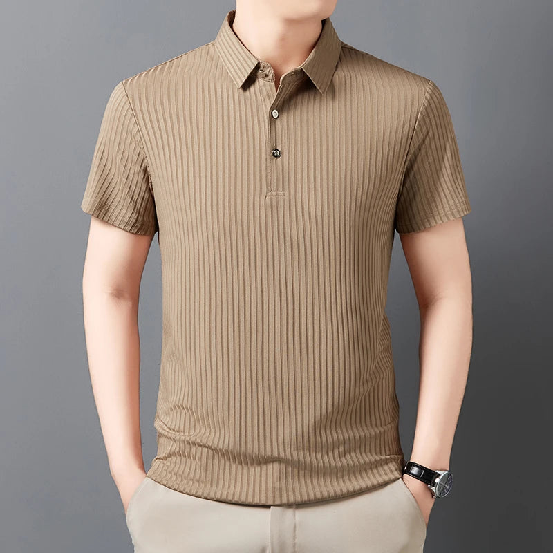 Men's Striped Short-Sleeve Polo Shirt.