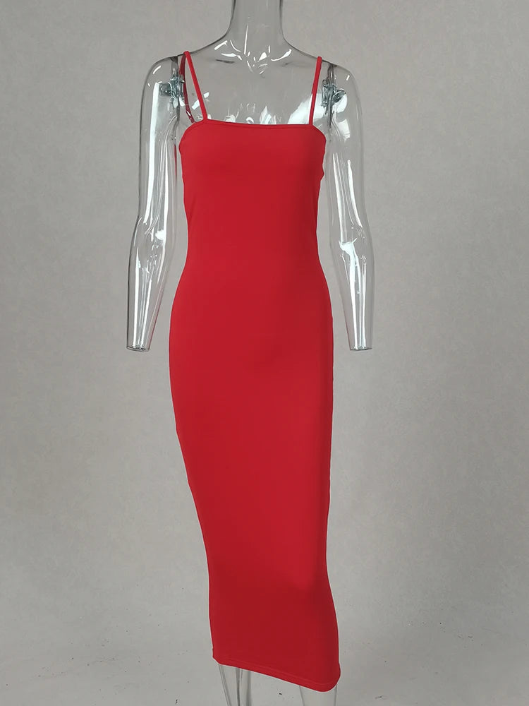 Women's Sleeveless Long Dress with a Low Back and High Elasticity