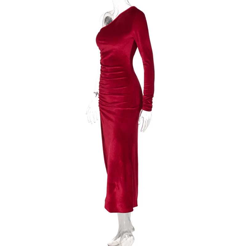 Elegant Women's Velvet Dress with Long Sleeves.