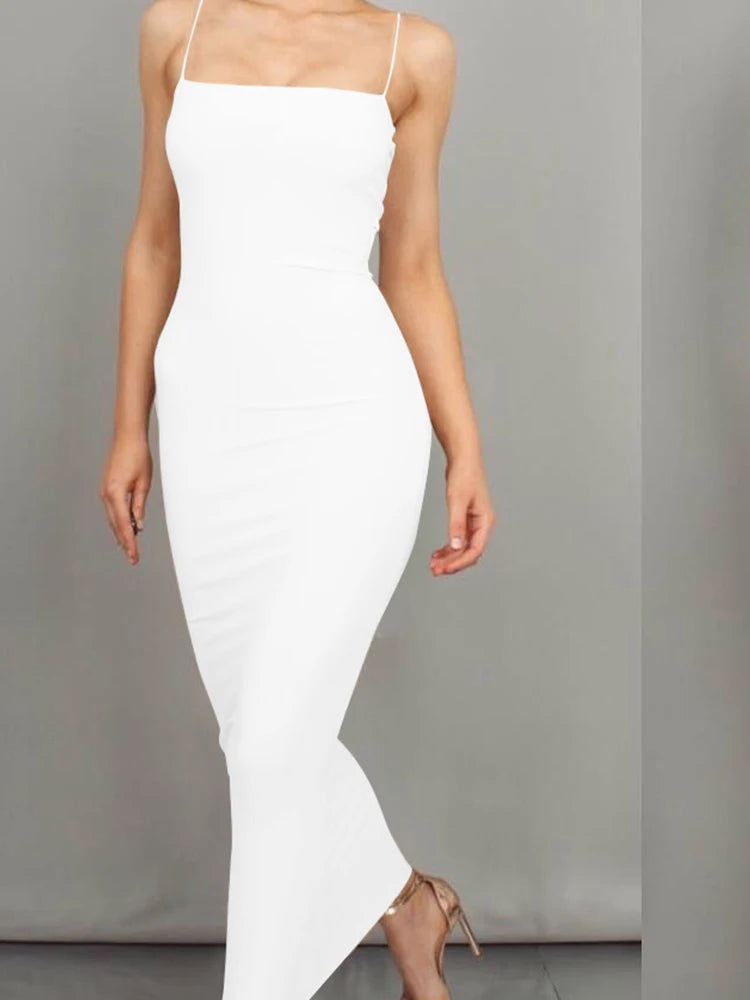 Women's Sleeveless Long Dress with a Low Back and High Elasticity