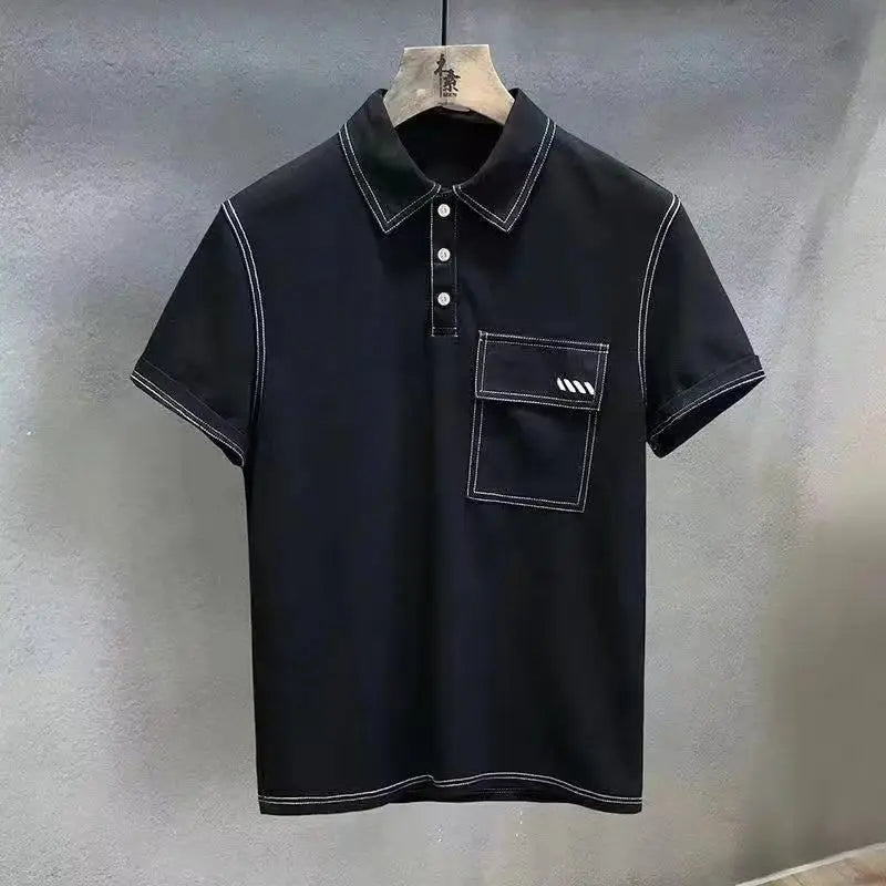 Men's Polo Shirt with Graphic Print, T-shirt with Embroidered Collar.