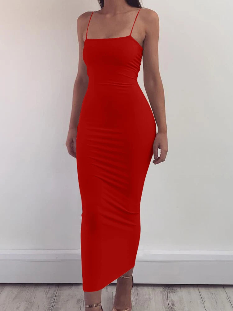 Women's Sleeveless Long Dress with a Low Back and High Elasticity