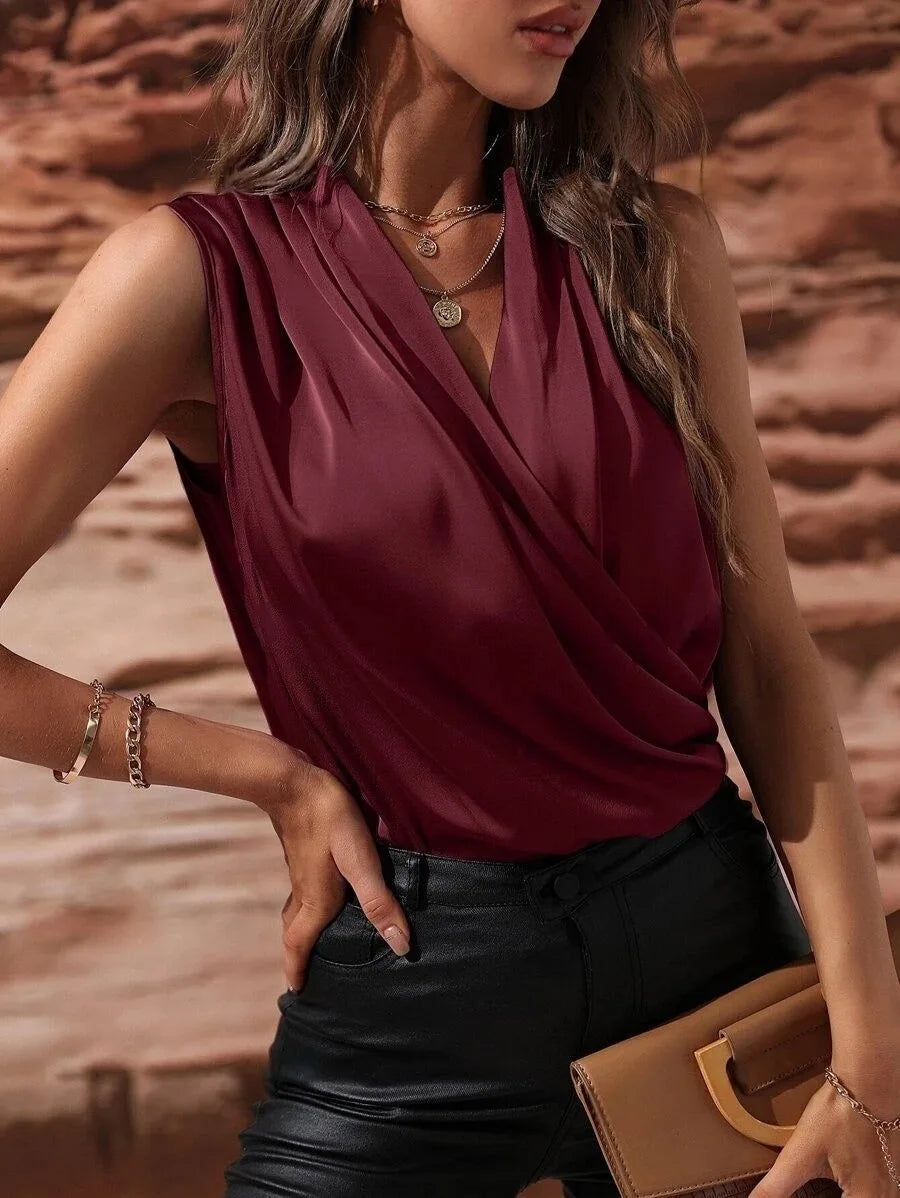 Woman Clothing Silk Top, Ladies, Satin Shirt, No Female Sleeves Chemises Et Blouses Tops For Woman Camisas De Mujer Top Mujer