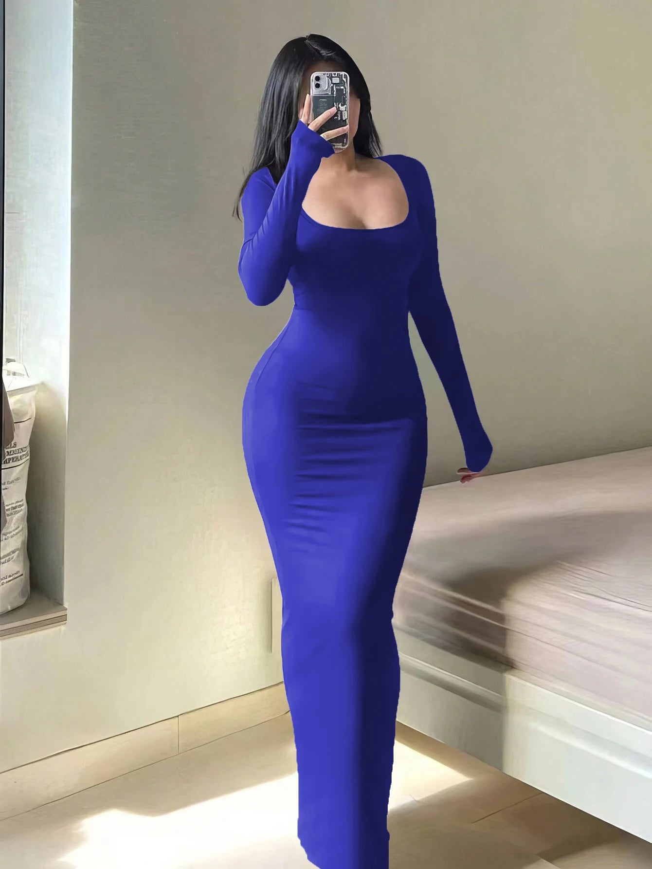 Women's Plain Long-Sleeved Dress