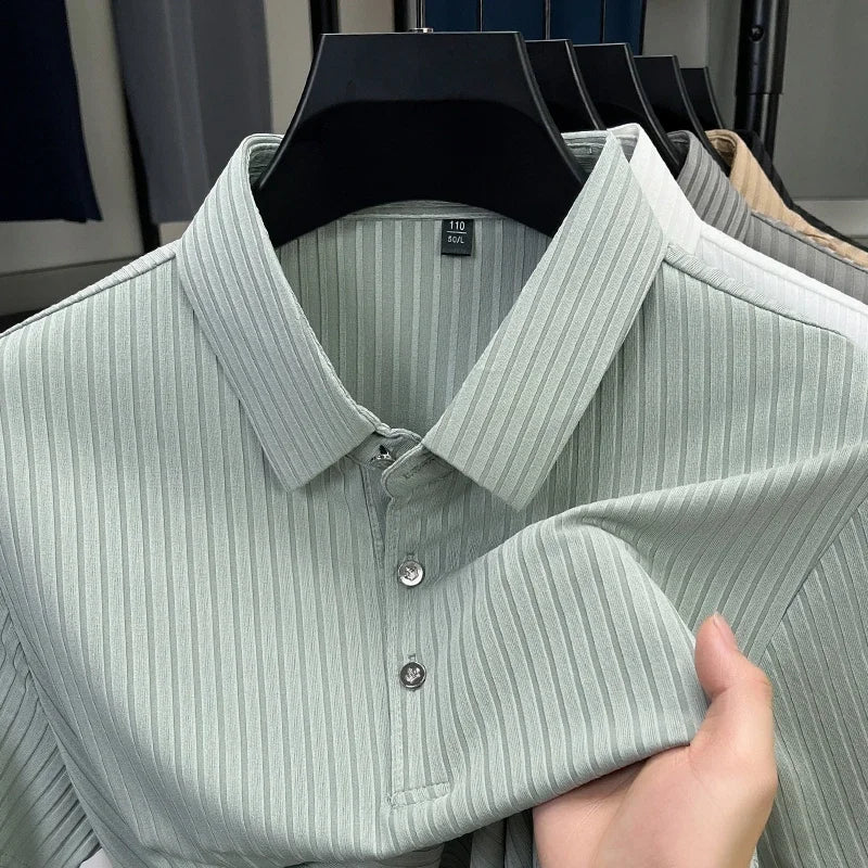 Men's Striped Short-Sleeve Polo Shirt.