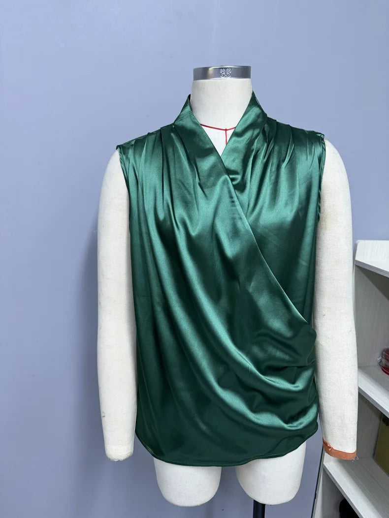 Woman Clothing Silk Top, Ladies, Satin Shirt, No Female Sleeves Chemises Et Blouses Tops For Woman Camisas De Mujer Top Mujer