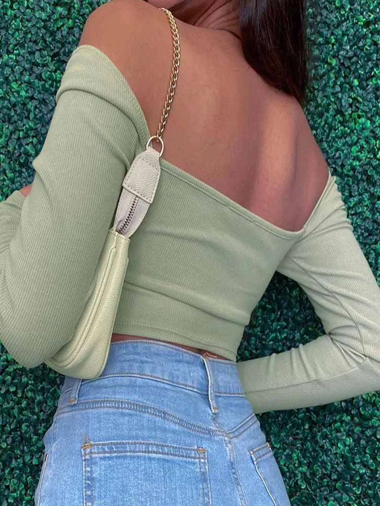 Blusa Cropped De Manga Comprida Com Decote Em V