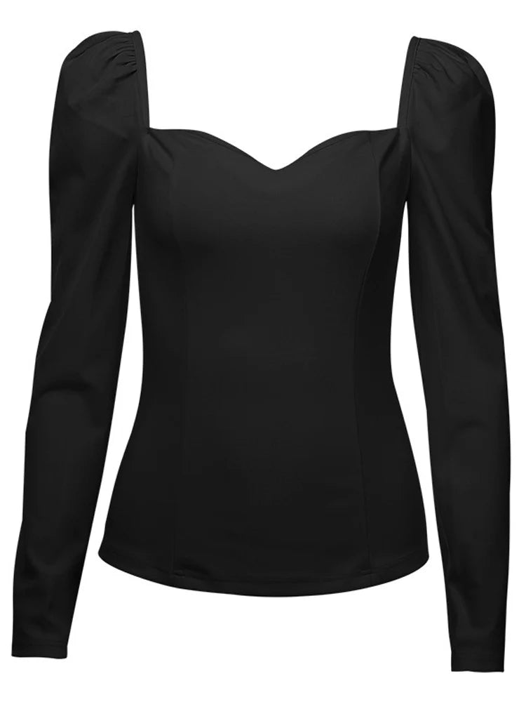 Women's Blouse, Solid Color, Vintage Style, Puff Sleeve.
