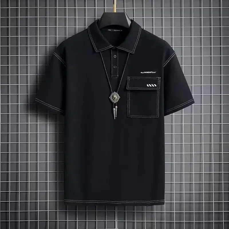 Men's Polo Shirt with Graphic Print, T-shirt with Embroidered Collar.