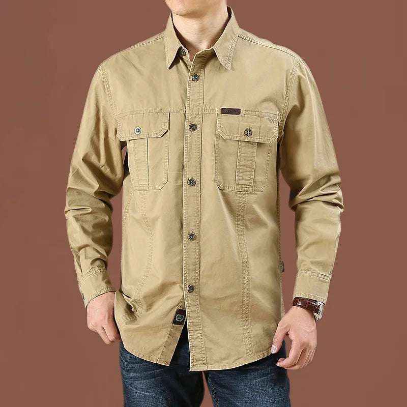 Men's Casual Long-Sleeved Shirt, Made from High-Quality Cotton