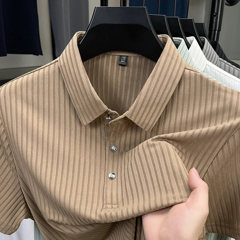 Men's Striped Short-Sleeve Polo Shirt.