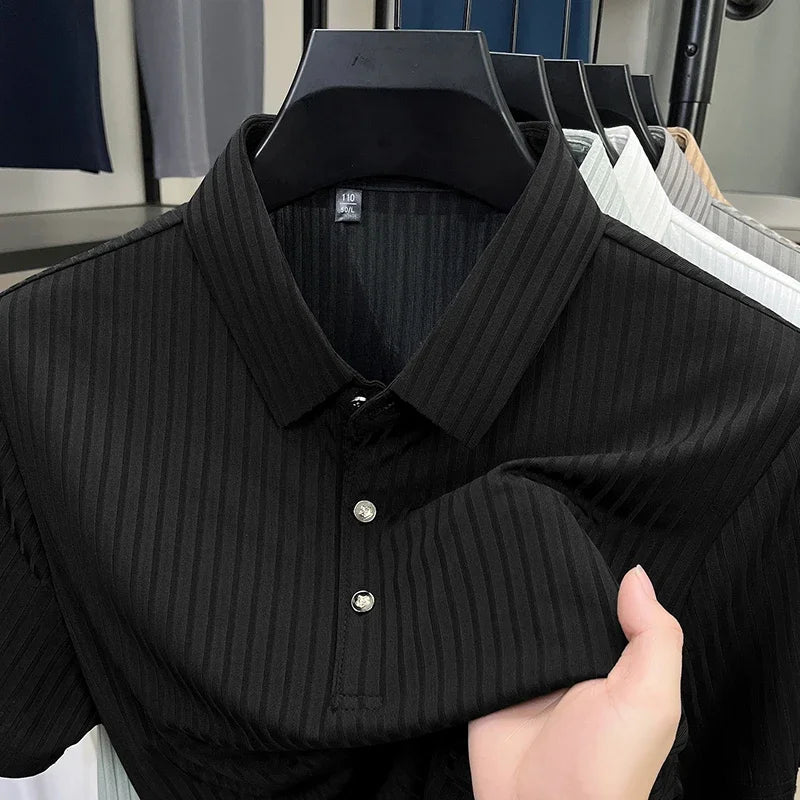 Men's Striped Short-Sleeve Polo Shirt.