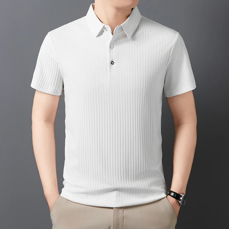 Men's Striped Short-Sleeve Polo Shirt.