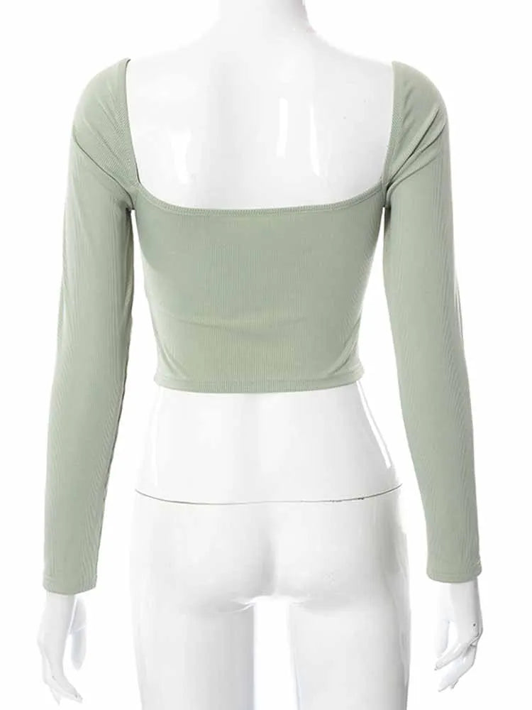 Blusa Cropped De Manga Comprida Com Decote Em V