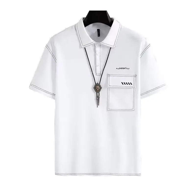 Men's Polo Shirt with Graphic Print, T-shirt with Embroidered Collar.