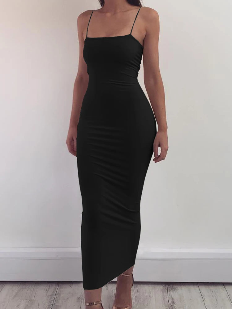 Women's Sleeveless Long Dress with a Low Back and High Elasticity