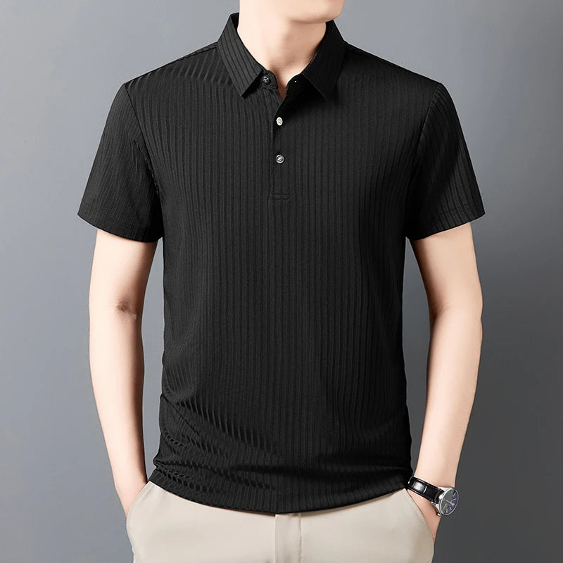 Men's Striped Short-Sleeve Polo Shirt.