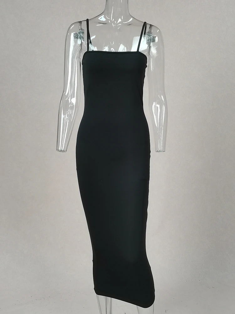 Women's Sleeveless Long Dress with a Low Back and High Elasticity