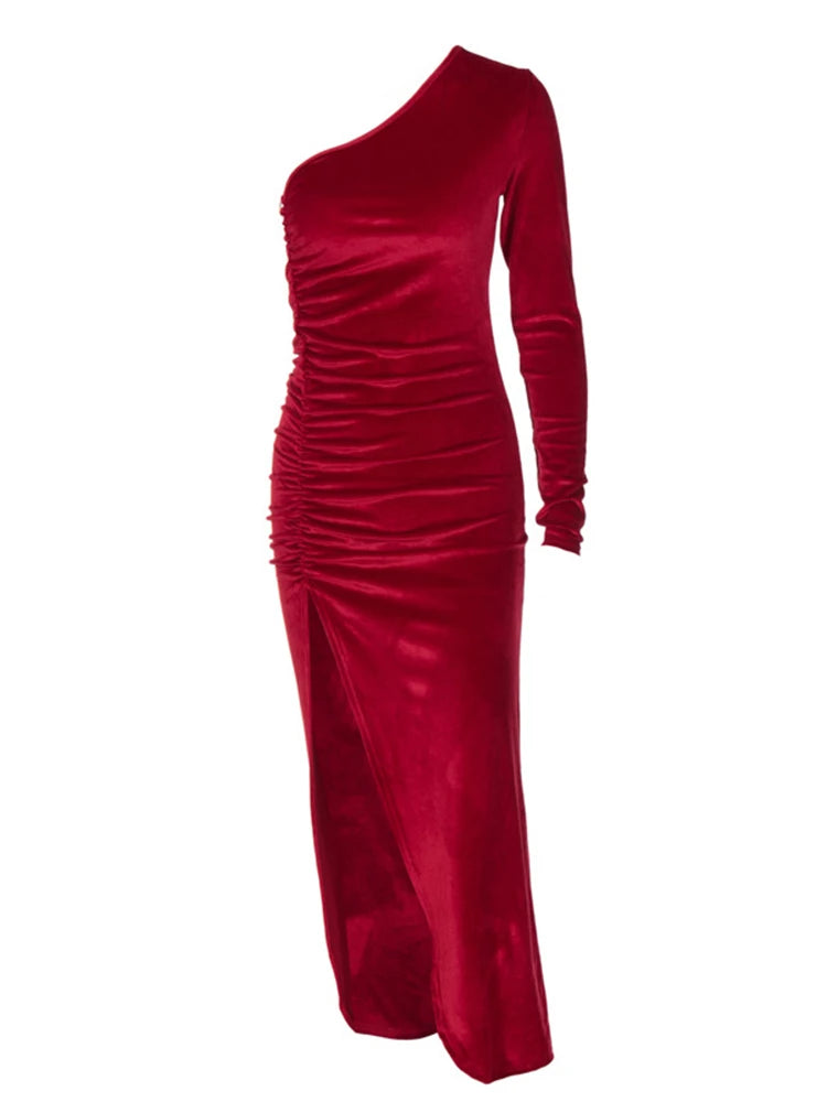 Elegant Women's Velvet Dress with Long Sleeves.
