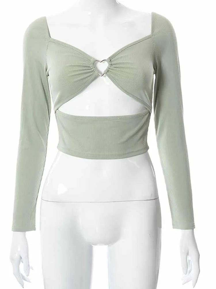 Blusa Cropped De Manga Comprida Com Decote Em V