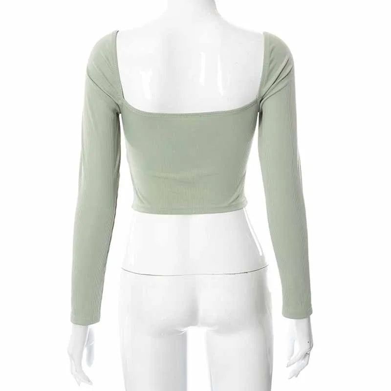 Blusa Cropped De Manga Comprida Com Decote Em V