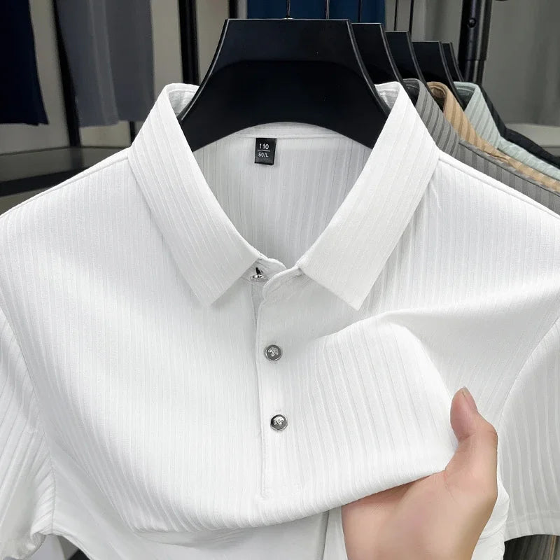 Men's Striped Short-Sleeve Polo Shirt.