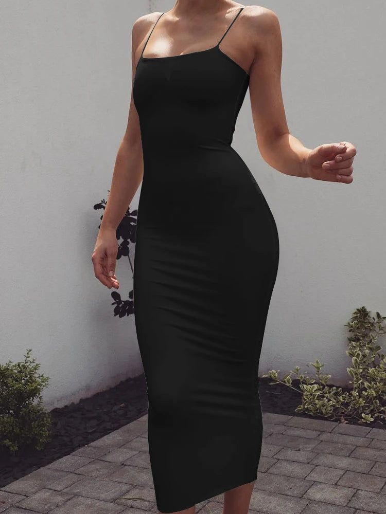 Women's Sleeveless Long Dress with a Low Back and High Elasticity