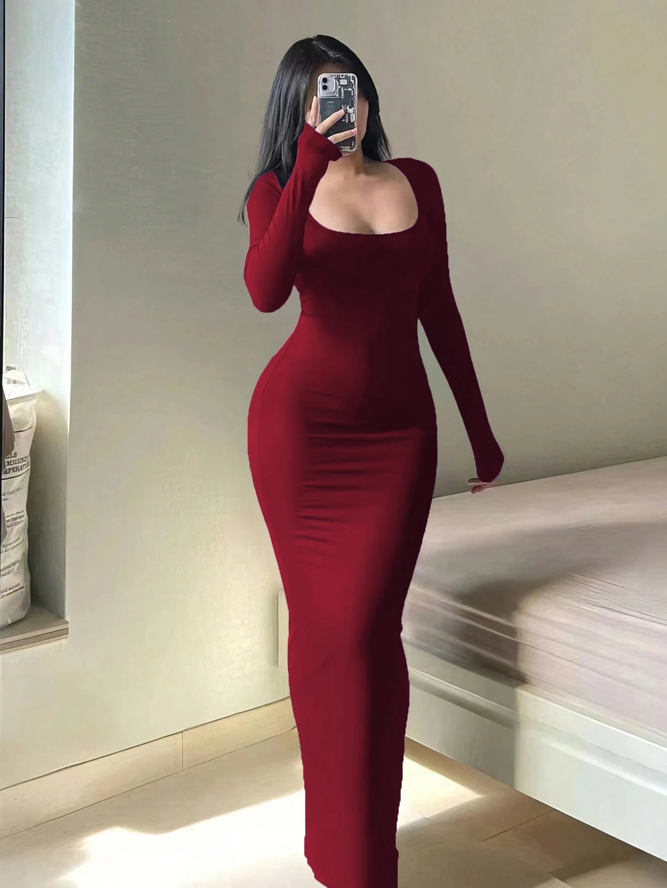 Women's Plain Long-Sleeved Dress
