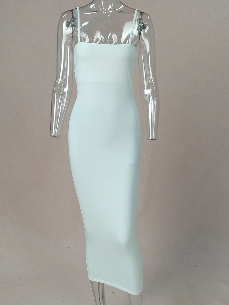 Women's Sleeveless Long Dress with a Low Back and High Elasticity