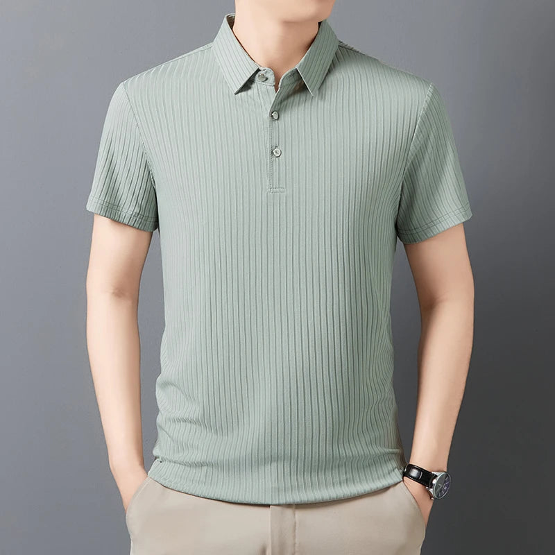 Men's Striped Short-Sleeve Polo Shirt.