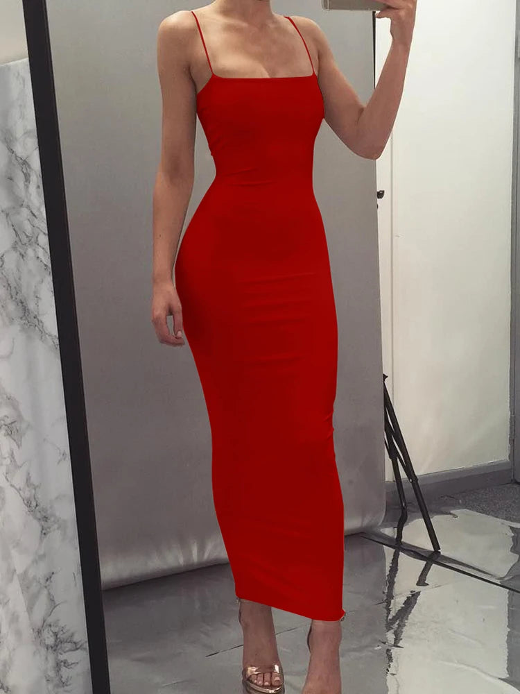 Women's Sleeveless Long Dress with a Low Back and High Elasticity