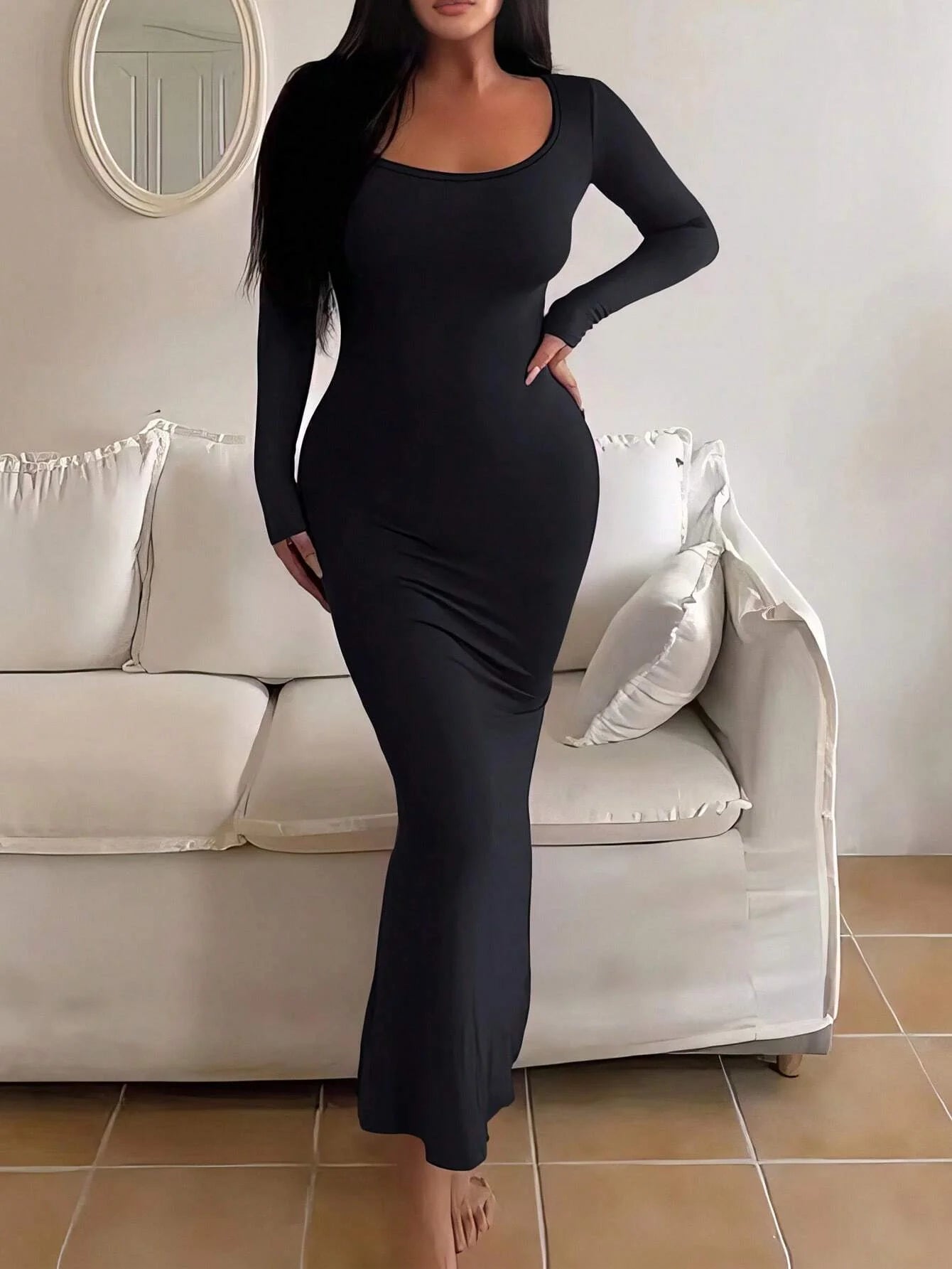 Women's Plain Long-Sleeved Dress