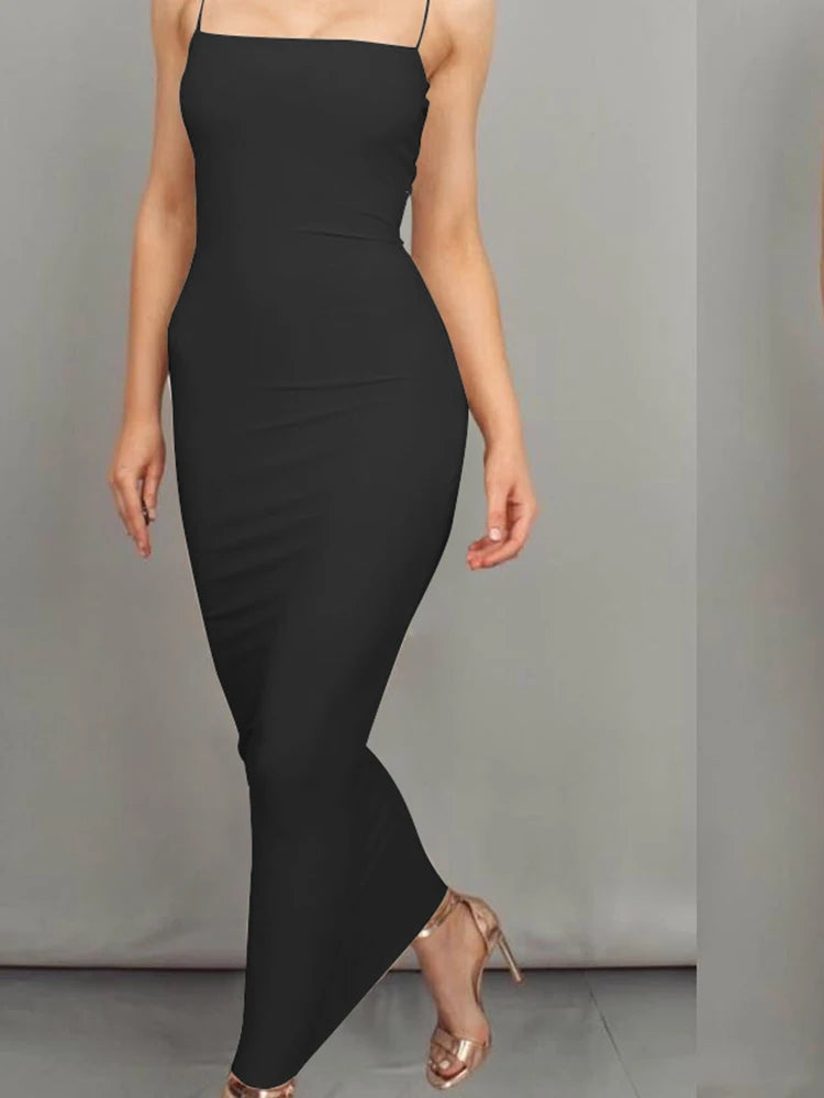 Women's Sleeveless Long Dress with a Low Back and High Elasticity