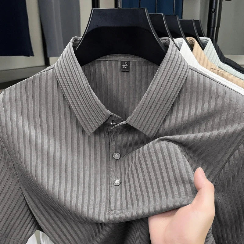 Men's Striped Short-Sleeve Polo Shirt.