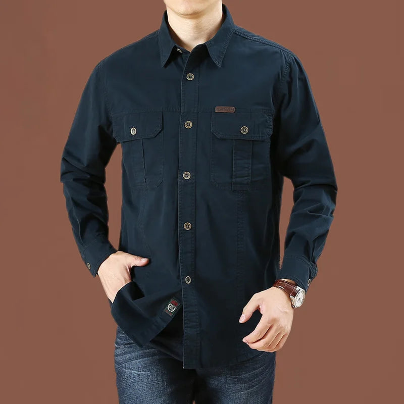 Men's Casual Long-Sleeved Shirt, Made from High-Quality Cotton
