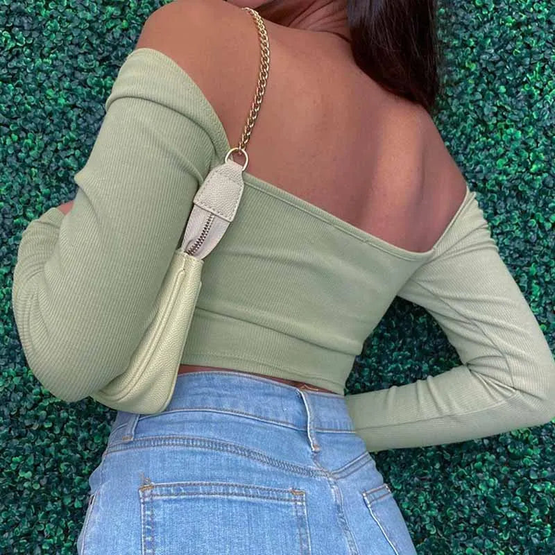 Blusa Cropped De Manga Comprida Com Decote Em V